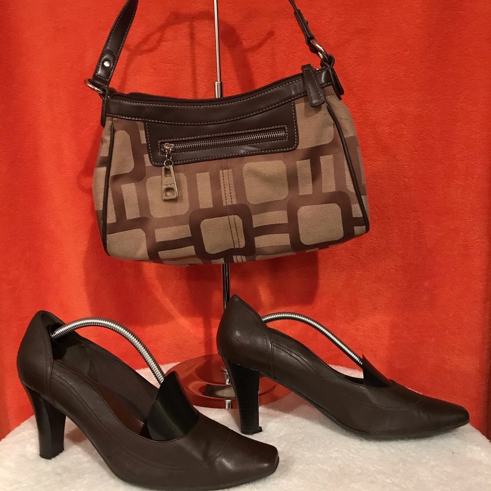 Dark brown heels with matching purse